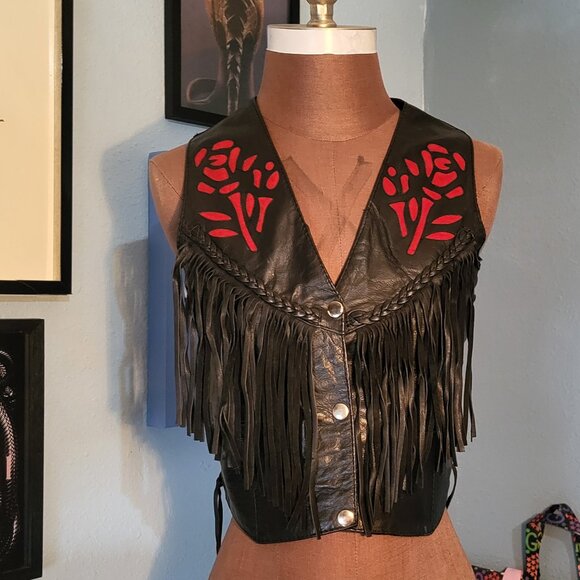 UNIK  Leather Rose Detail Vest - Picture 1 of 14